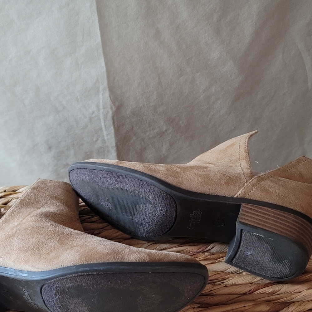 Tan Suede Ankle Boots with Elastic Panels - Picture 6 of 6